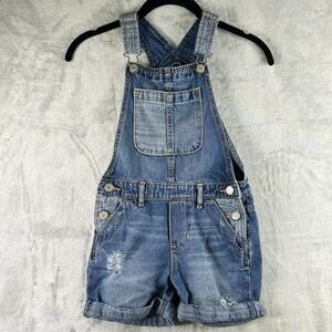 Gap‎ Kids Blue Jean Bib Overall Shorts Shortalls Girls Distressed Size Small 6-7